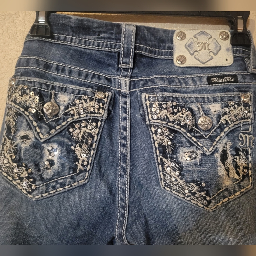 Miss Me Women's Blue Embellished Mid-Rise Easy Boot Jeans Size 26
